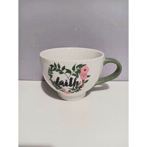 Kent Pottery White w/ Pink Flower ( FAITH ) Mug Cup Coffee Tea 3.5"